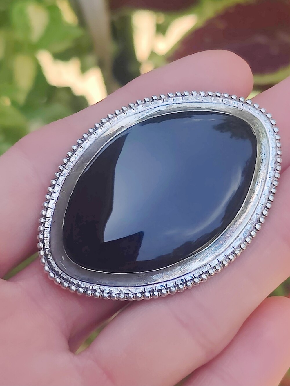 Large Vintage Sterling Onyx Brooch - Picture 2 of 6